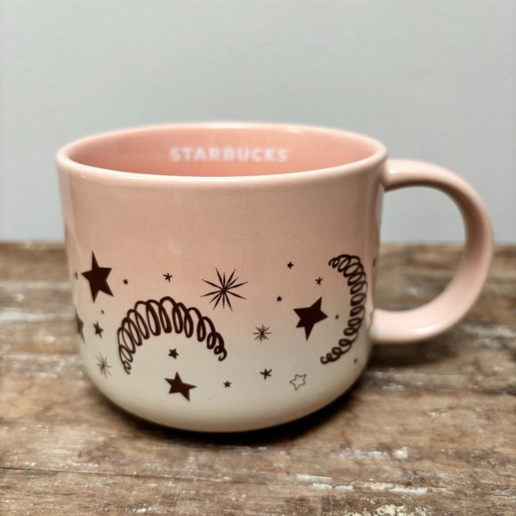 Starbucks 2023 Pink & White Gradient Rose Gold Stars & Moon Ceramic Mug 14 oz - Picture 1 of 7